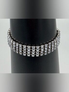 Vintage Light Blue Rhinestone Four Row Bracelet 7”